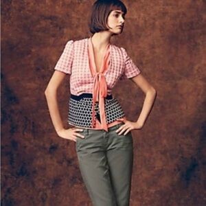 ANTHROPOLOGIE Elevenses Sprinkling Of Pink Polka Dot Jacket Size 4 Short Sleeve